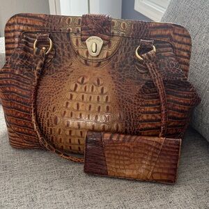 Brahmin Rich Brown Crocodile-Embossed Big Bag and Wallet